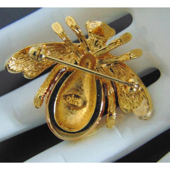 Joan Rivers Crystal Lily Of The Valley Flower BEE PIN Brooch Gold Pave Crystal - Picture 3 of 5